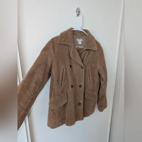 J. Crew Womens XS Corduroy Pea Coat 100% Cotton Tan Classic Preppy Cabin - Picture 5 of 7